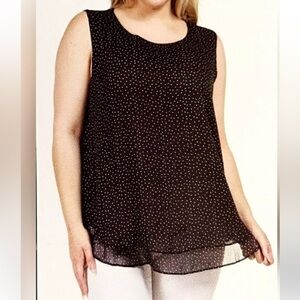 Cristina B. XL Polka Dot Feminine Semi Sheer‎ Blouse Black White